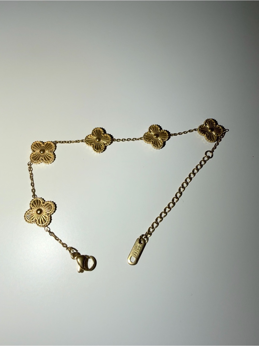 S.Steel Signed Gold-Tone Clover Bracelet